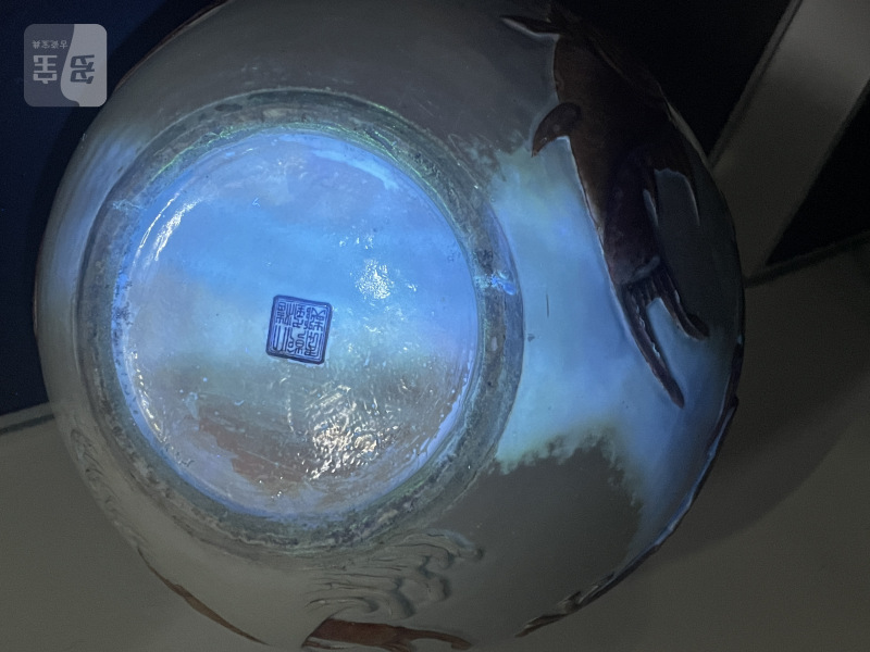 清光绪 粉彩浮雕鱼化龙纹天球瓶一对 - 图27